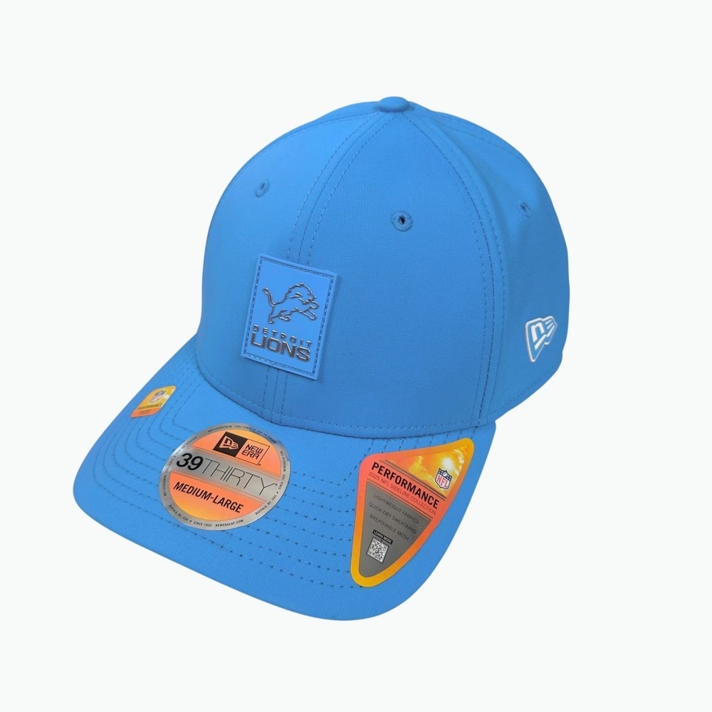 New Era Detroit Lions Hat Men's M/L  Fitted Blue 39THIRTY Sideline Performance